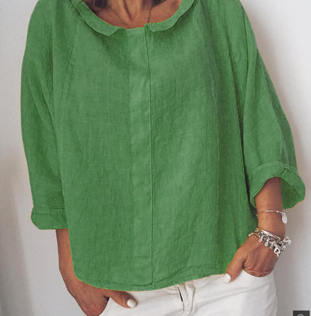 Solid Color Collar Shirt Cotton Pullover Blouses