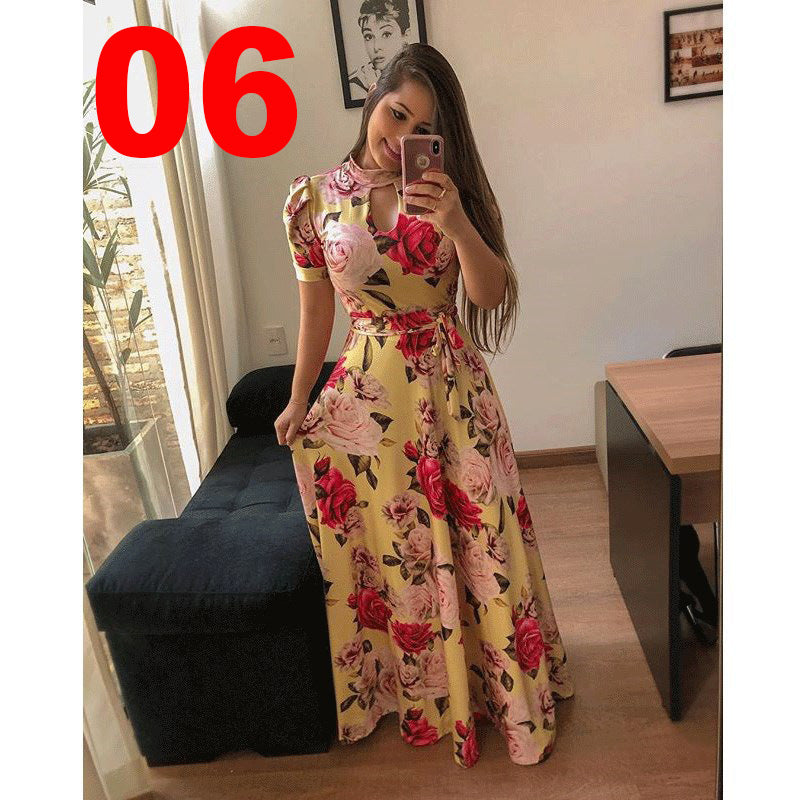 Sexy Fashion Digital Printing Large Swing Dresses