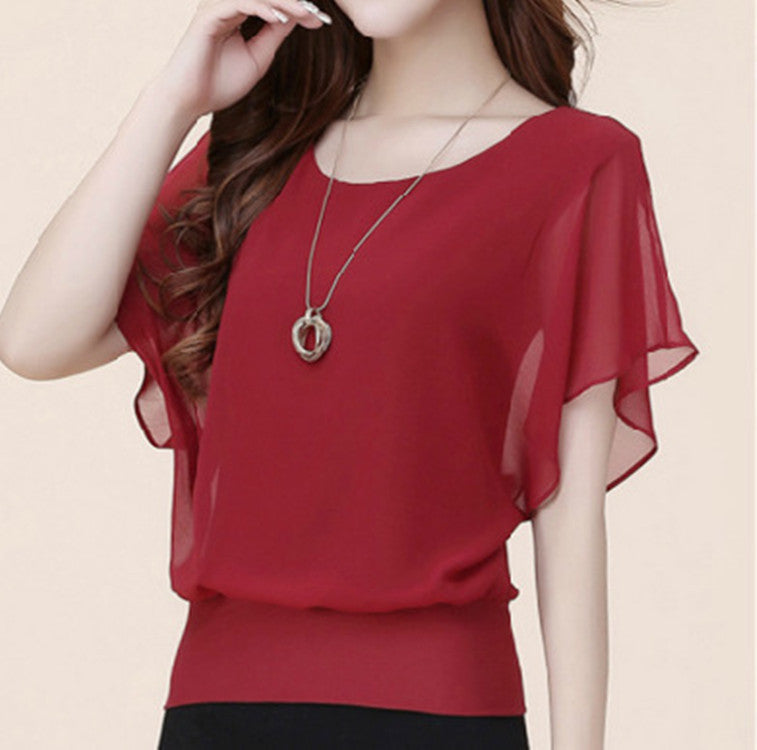 Women's Large Solid Color Sweet Short-sleeved T-shirt Blouses