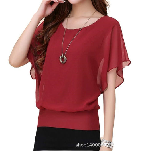 Women's Large Solid Color Sweet Short-sleeved T-shirt Blouses