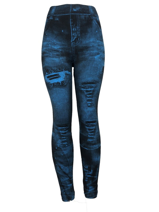 Women's Imitation Denim Hip Lifting Super Stretch Leggings