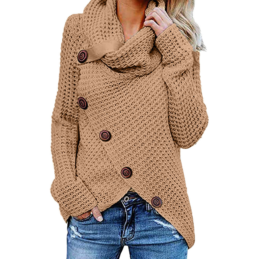 Women's Long Sleeve Turtleneck Pullover Button Sweaters