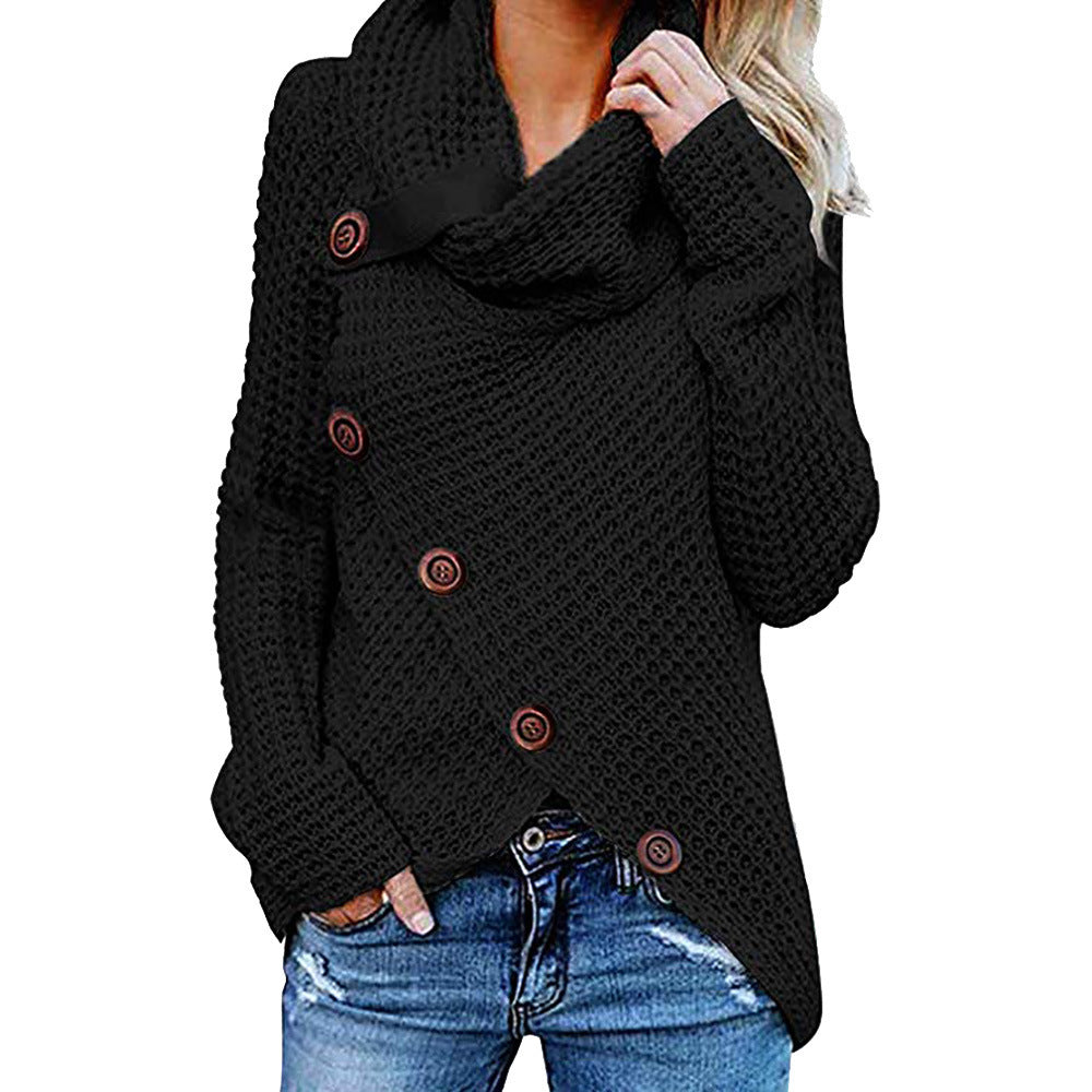 Women's Long Sleeve Turtleneck Pullover Button Sweaters