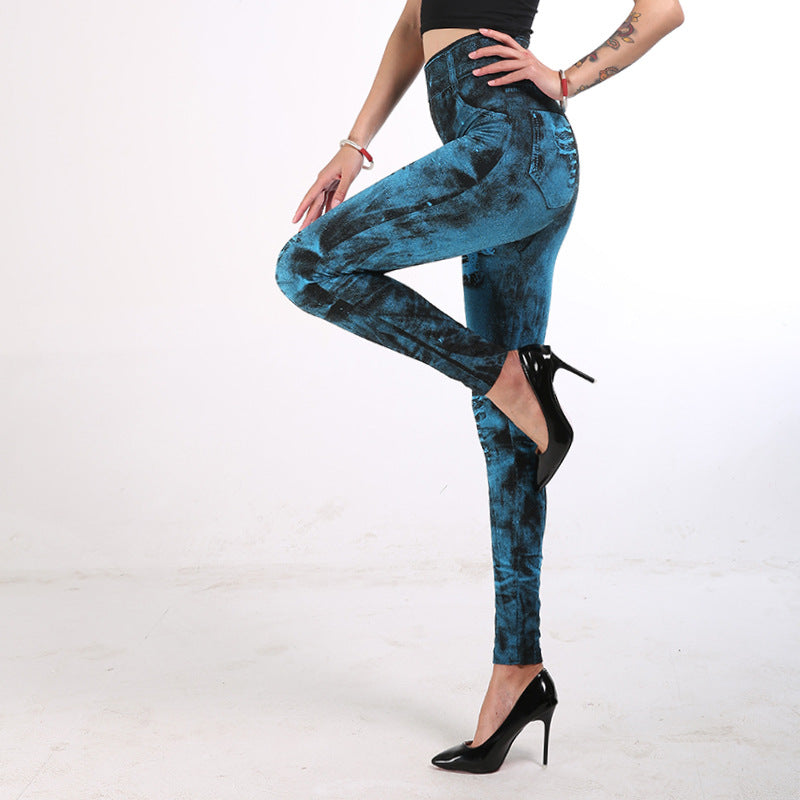 Women's Faux Denim Hip Raise Yoga Colors Leggings