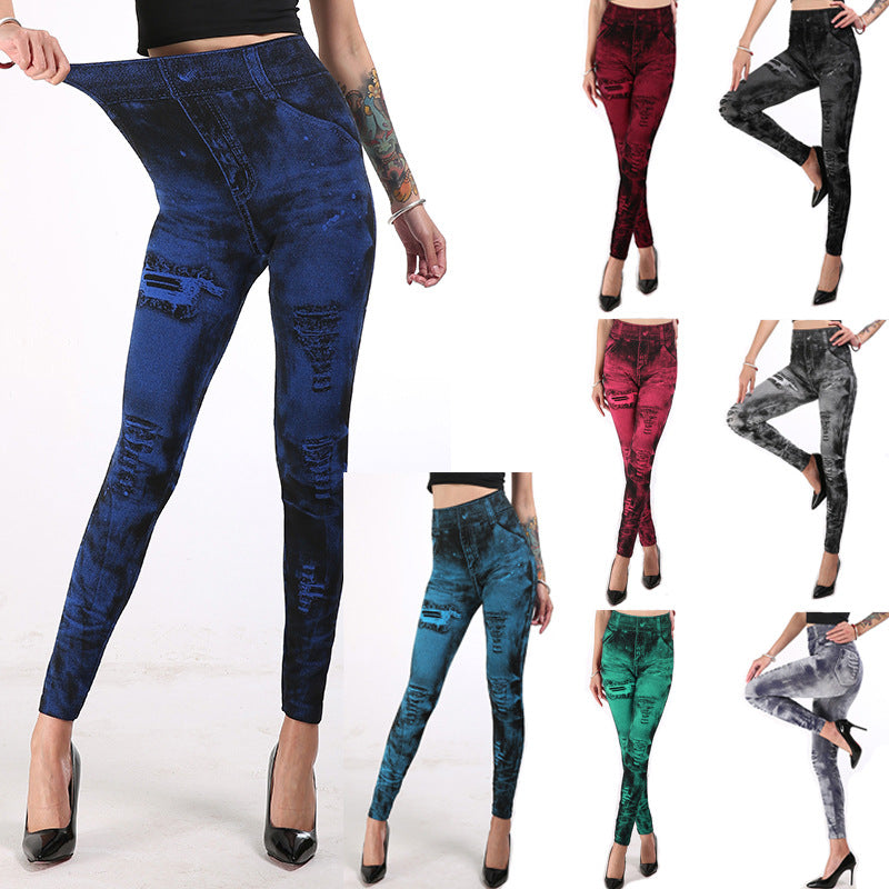 Women's Faux Denim Hip Raise Yoga Colors Leggings