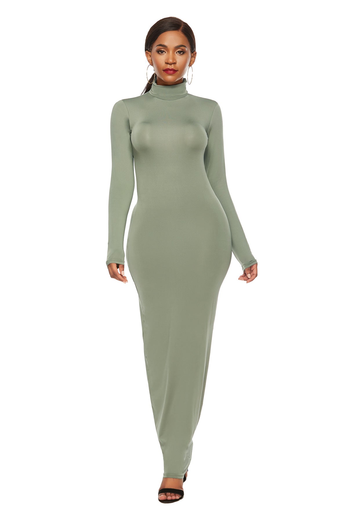 Women's Solid Color Long Sleeve Stretch Slim Dresses