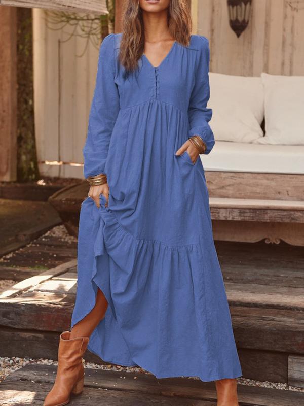 Women's Cotton Linen Retro Casual Long-sleeved Large Dresses