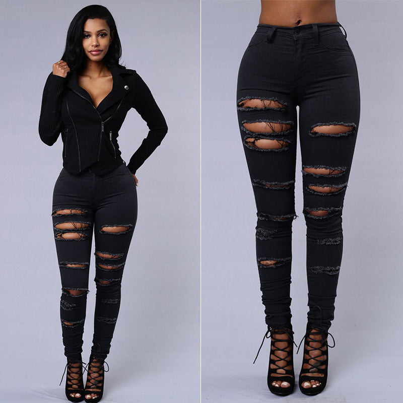 Women's High Waist Summer Stretch Ripped Denim Jeans