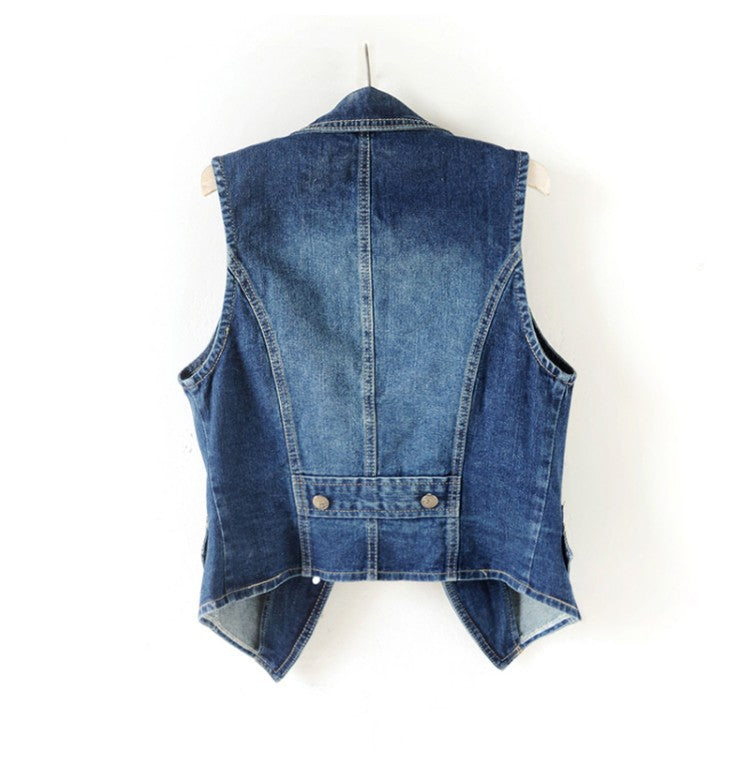 Women's Summer Collar Sleeveless Denim Waistcoat Motorcycle Vests