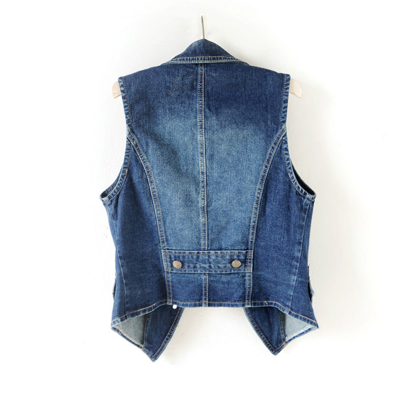 Women's Summer Collar Sleeveless Denim Waistcoat Motorcycle Vests