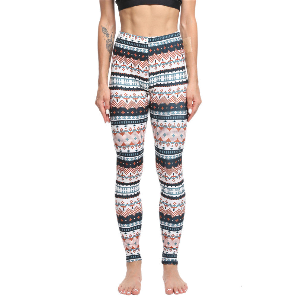 Christmas Holiday Printed Cropped Fitness Sports Pants