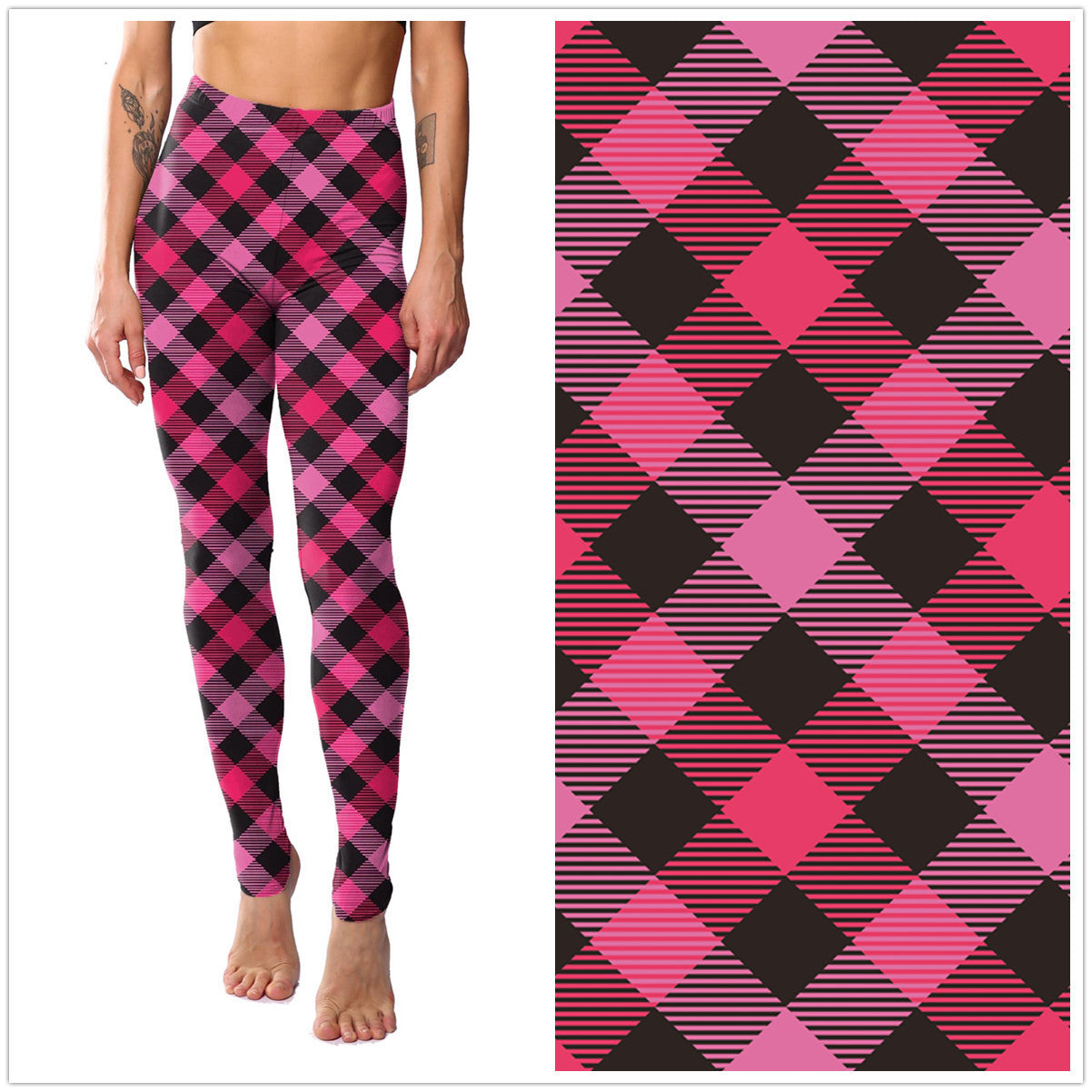 Striped Plaid Printed Fashionable Slimming Cropped Leggings