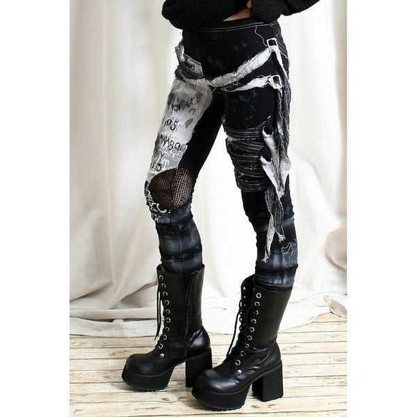 Gothic Mesh Hip Lifting High-waisted Trousers Leggings