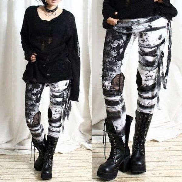 Gothic Mesh Hip Lifting High-waisted Trousers Leggings