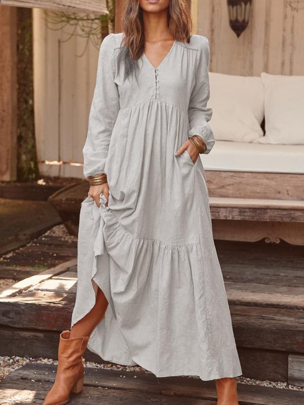 Women's Cotton Linen Retro Casual Long-sleeved Large Dresses