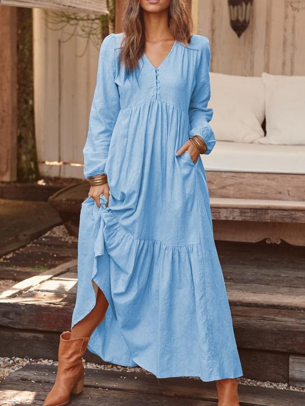 Women's Cotton Linen Retro Casual Long-sleeved Large Dresses