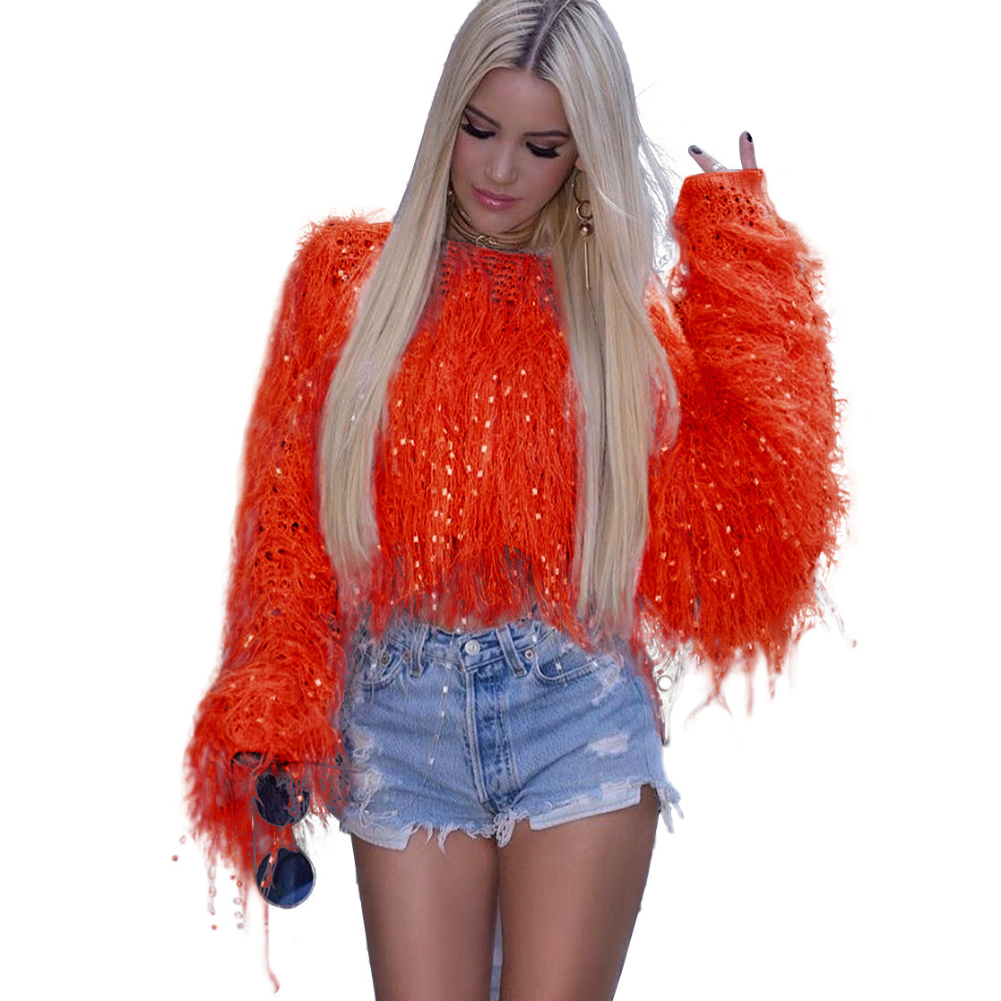 Women's Fashion Handmade Tassel Knitted Pullover Sweaters