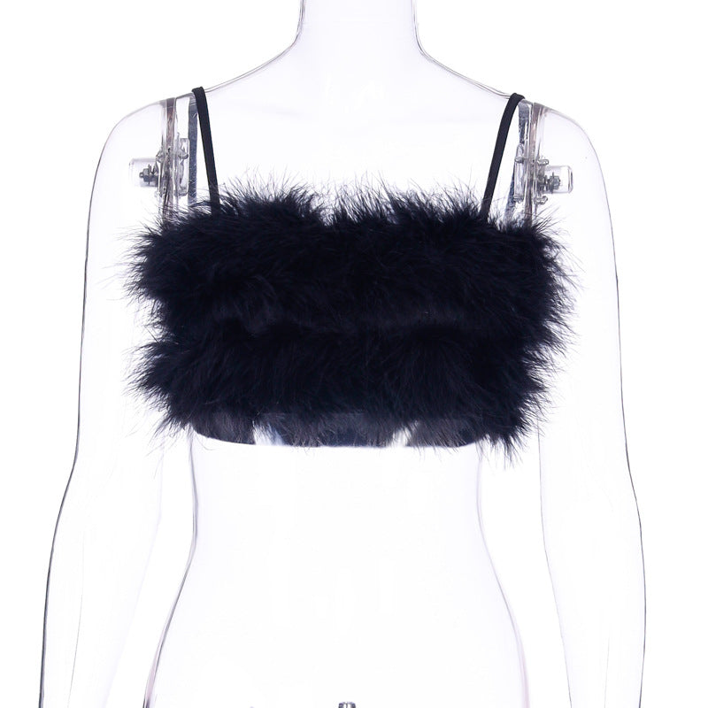 Women's Fur Straps Chest Wrap Camisole Sling Tops