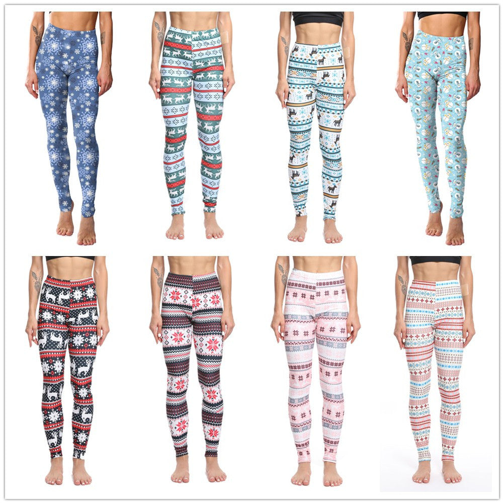 Christmas Holiday Printed Cropped Fitness Sports Pants