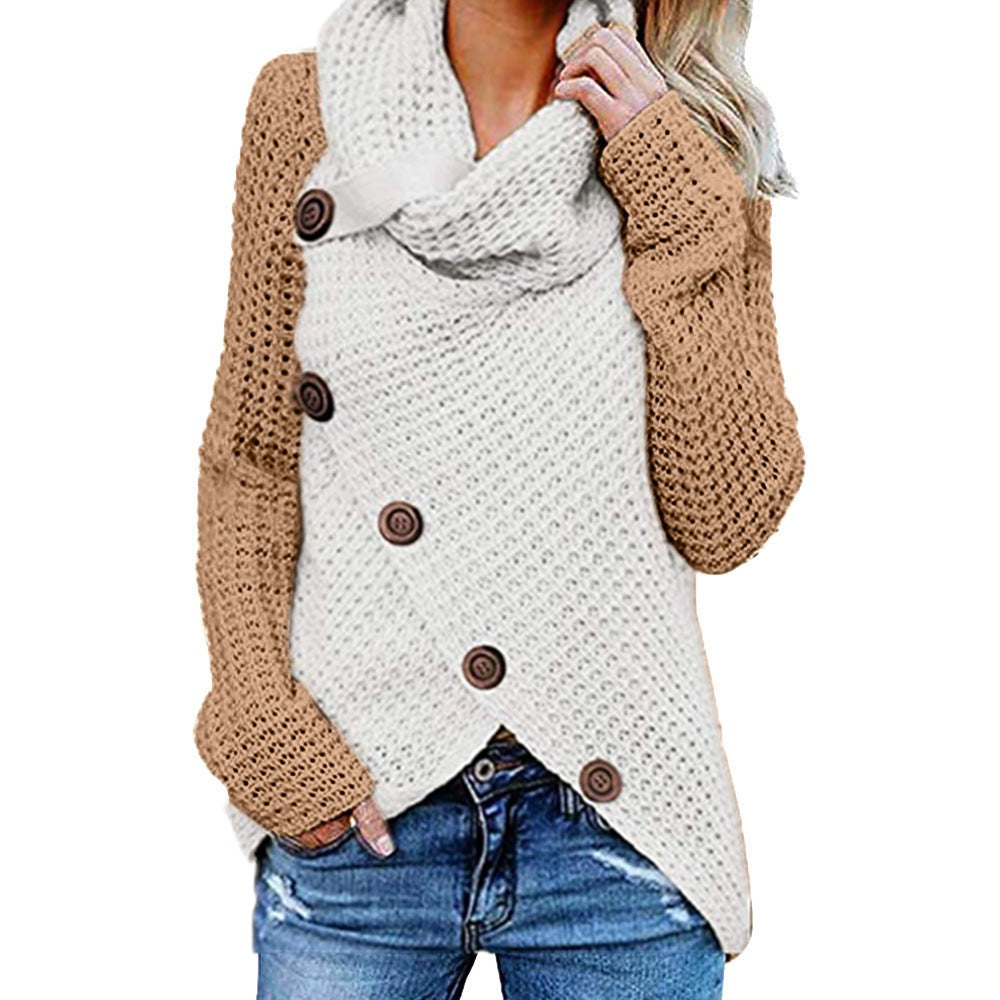 Women's Long Sleeve Turtleneck Pullover Button Sweaters