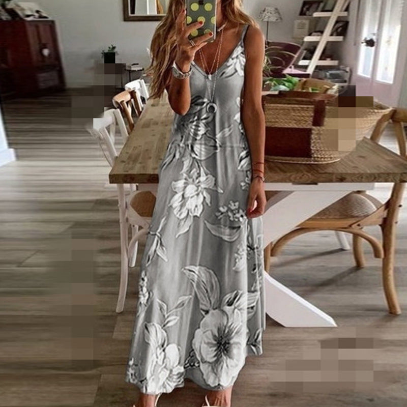 Women's Summer Digital Printing V-neck Sleeveless Dress Dresses