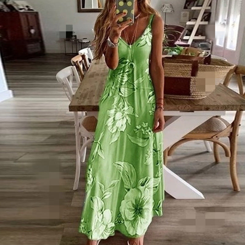 Women's Summer Digital Printing V-neck Sleeveless Dress Dresses