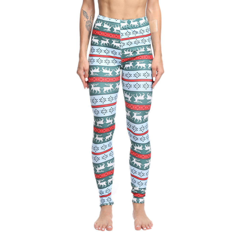 Christmas Holiday Printed Cropped Fitness Sports Pants