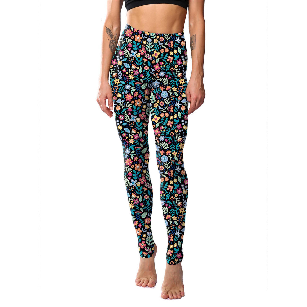 Durable Classic Pink Blue Printed Cropped Leggings