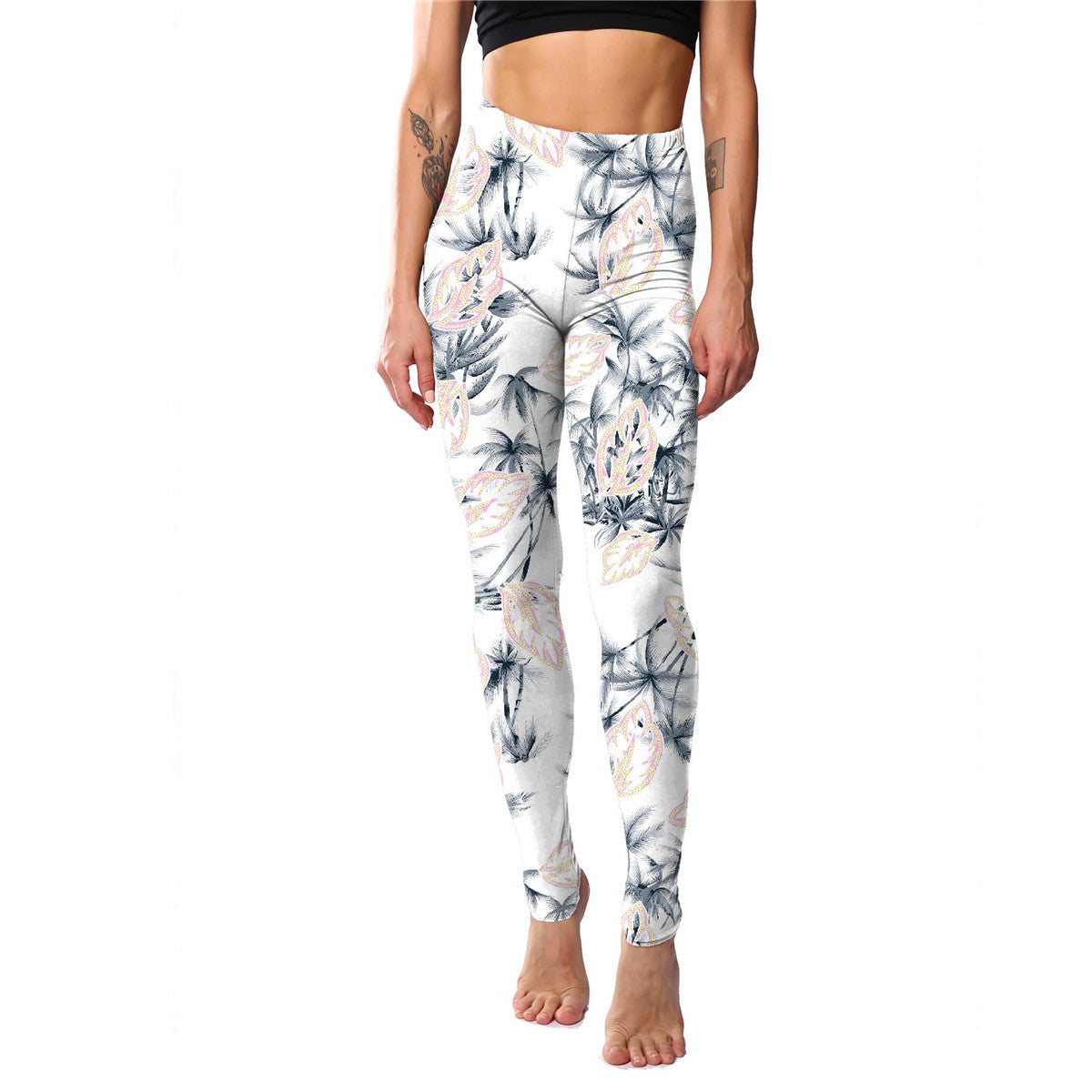 Durable Classic Pink Blue Printed Cropped Leggings