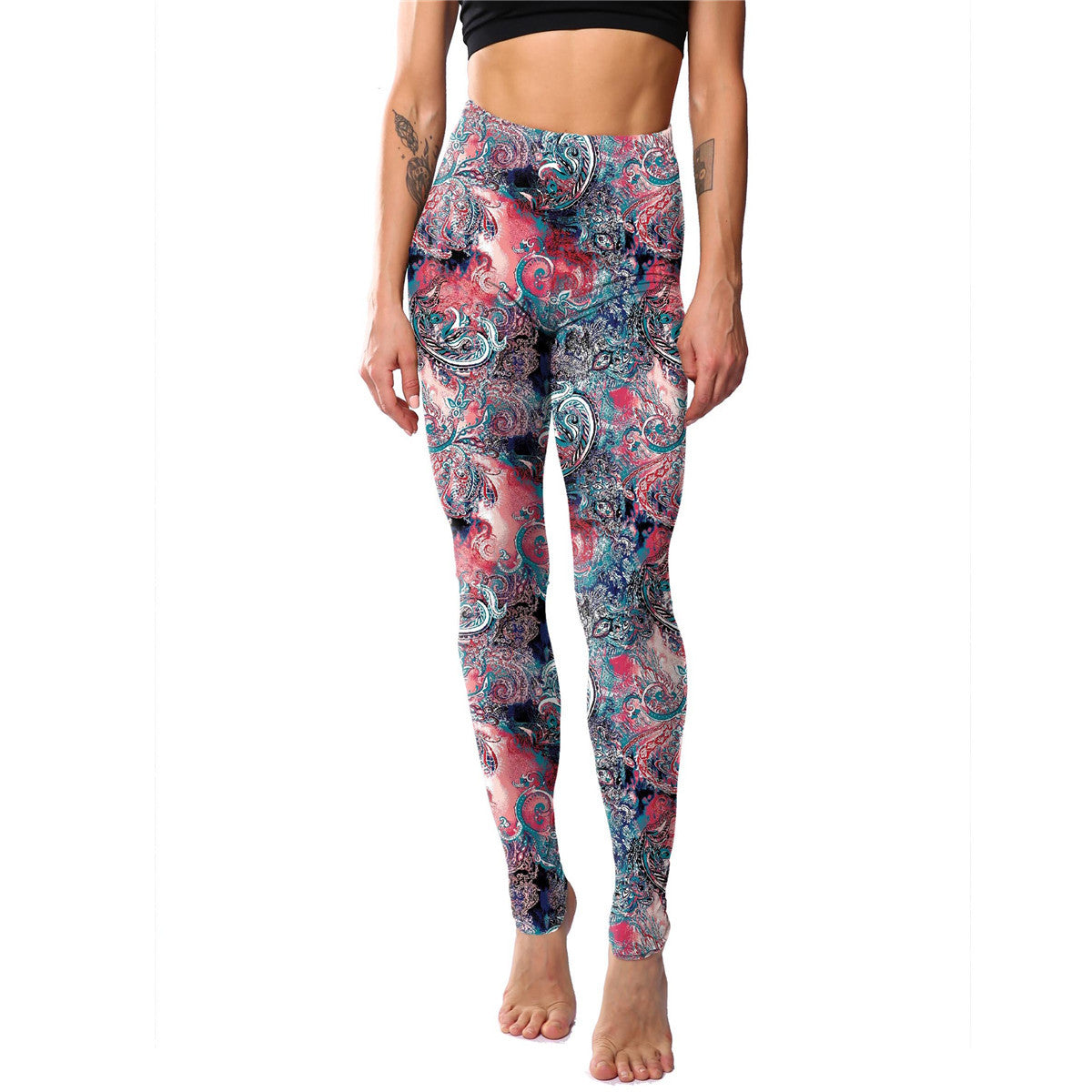 Durable Classic Pink Blue Printed Cropped Leggings