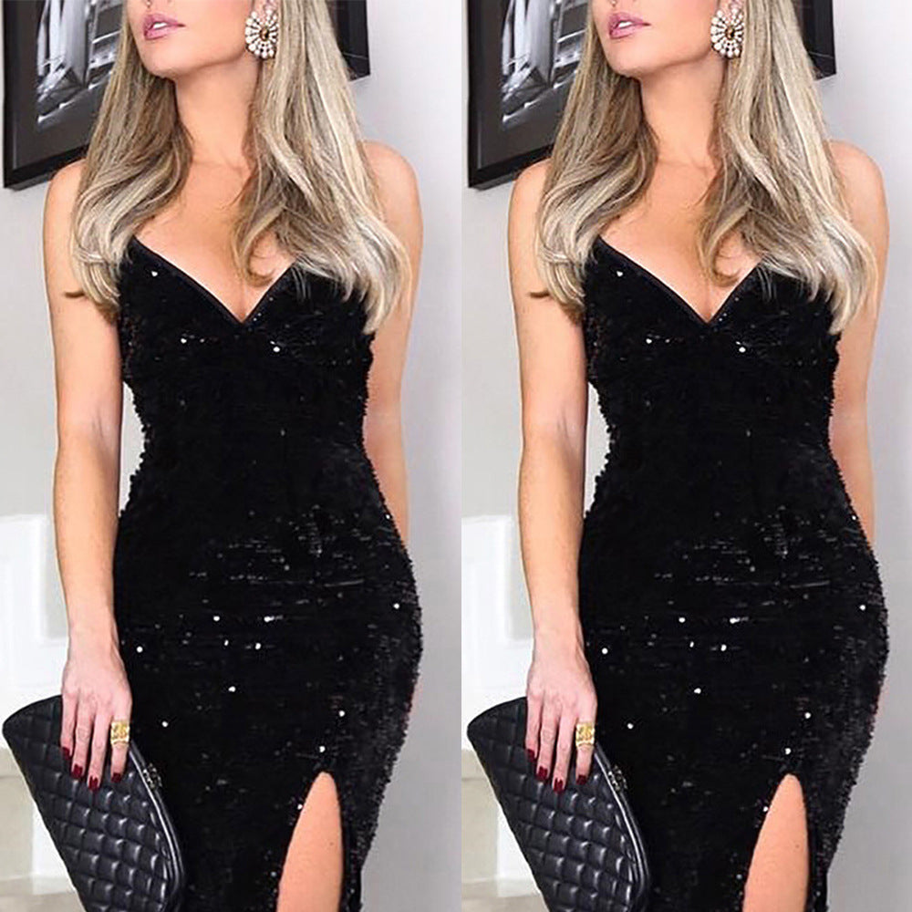 Women's Bronzing Dress Sexy Slit High Waist Dresses