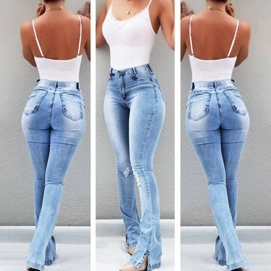 Women's Stretch Flared High Waist Trousers Jeans