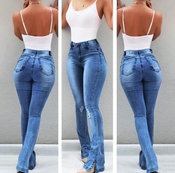 Women's Stretch Flared High Waist Trousers Jeans