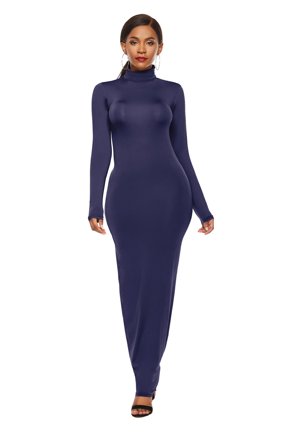 Women's Solid Color Long Sleeve Stretch Slim Dresses