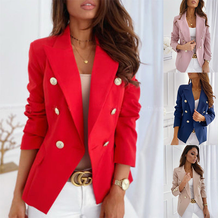 Spring Long Sleeve Double Breasted Solid Color Suits