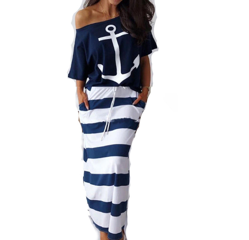 Pretty Navy Casual Printed Short-sleeved T-shirt Skirts