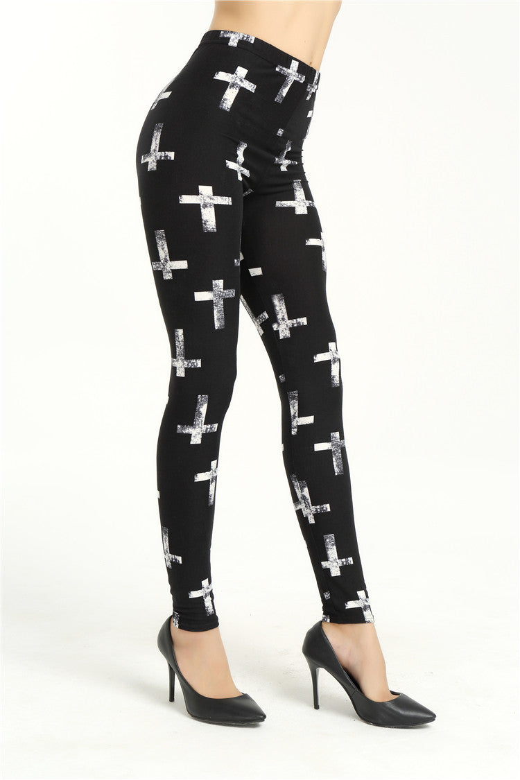 Fashion Camouflage Letters Printed Flower Brushed Leggings