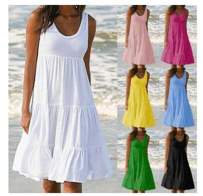 Women's 7-color 8-size Sleeveless Round Neck Stitching Big Dresses