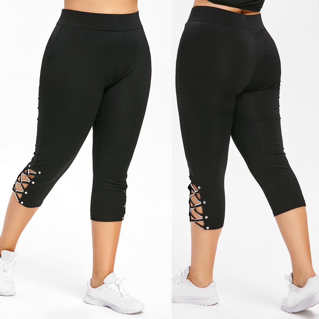 Women's Summer Knitted Lace-up Bead Stitching Stretch Leggings