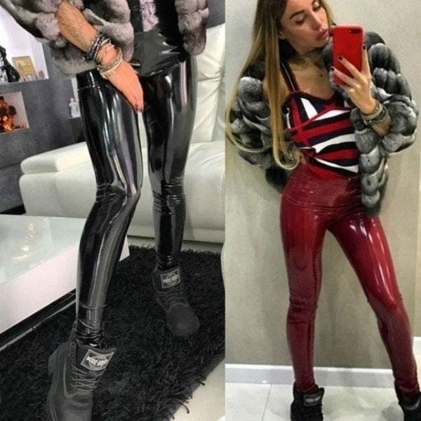 Women's Sexy Mirror Bright Leather Casual Nightclub Leggings