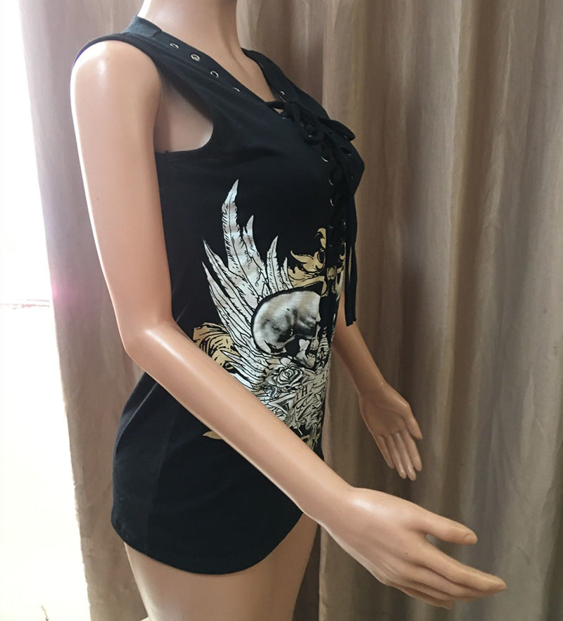 Women's Summer Sleeveless Printed Corns T-shirt Tops