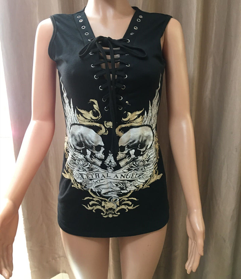 Women's Summer Sleeveless Printed Corns T-shirt Tops