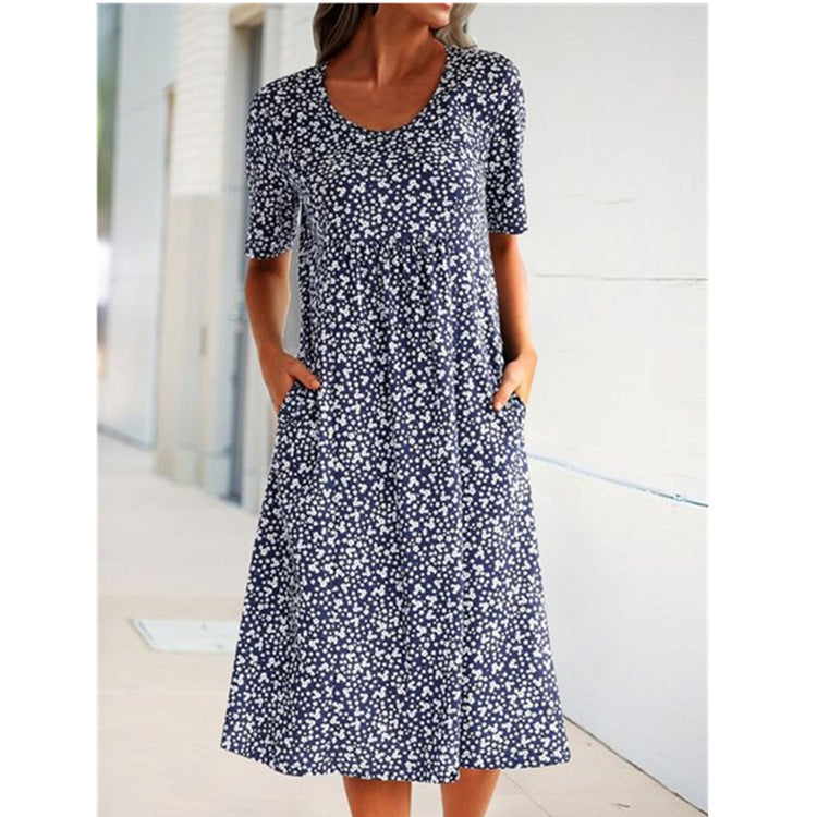 French Style Vacation Round Neck Sleeve Dresses