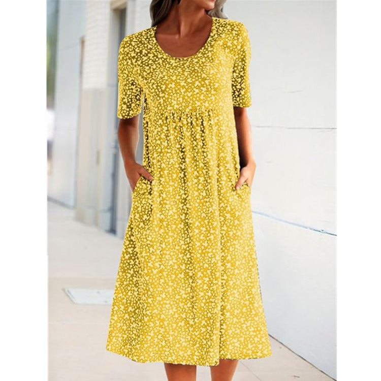 French Style Vacation Round Neck Sleeve Dresses