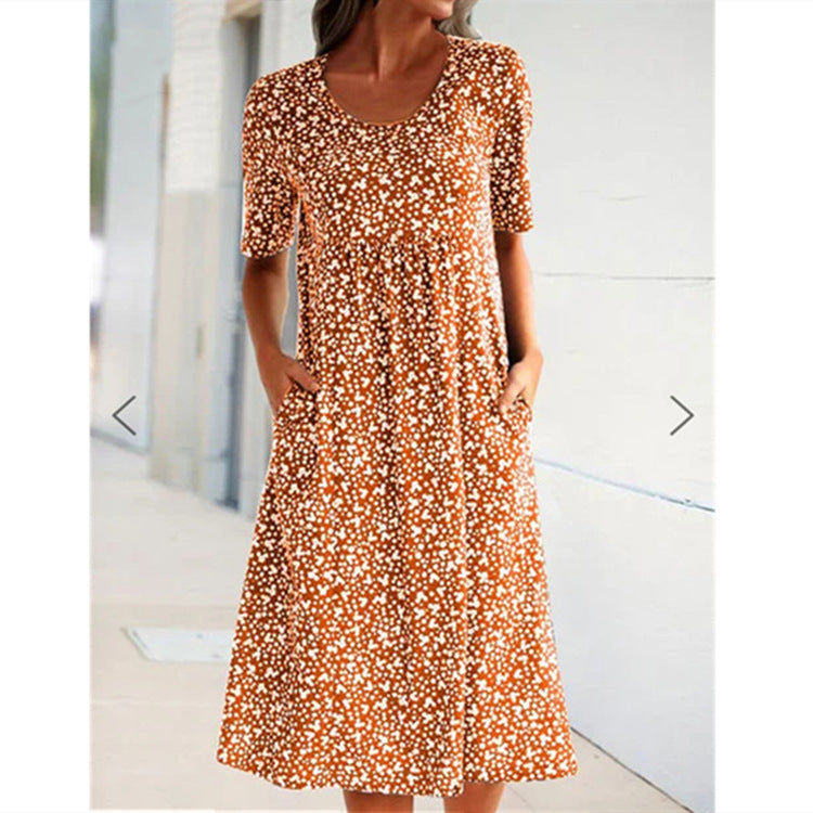 French Style Vacation Round Neck Sleeve Dresses