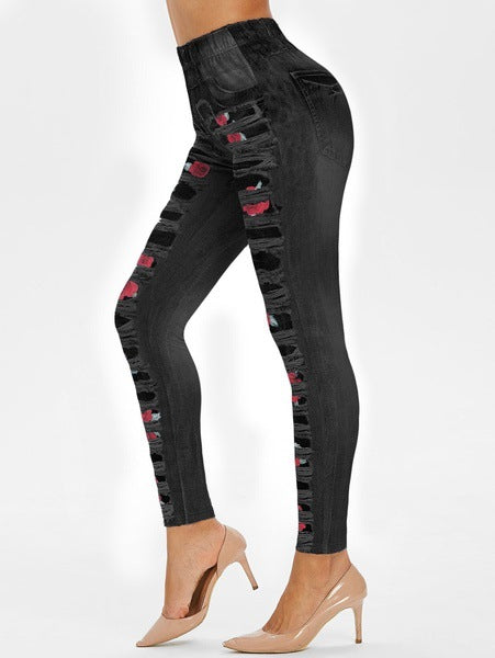 Women's Rose Print Sports Hip Lifting Large Leggings