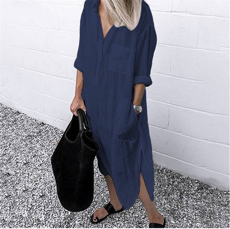 Women's Elegant Solid Color Simple Long Shirt Dresses