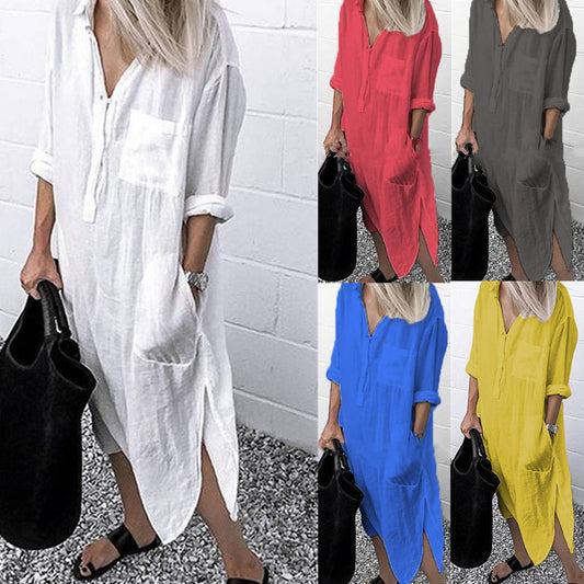 Women's Elegant Solid Color Simple Long Shirt Dresses