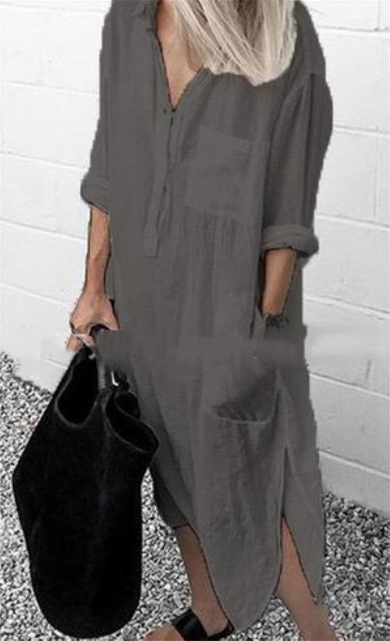 Women's Elegant Solid Color Simple Long Shirt Dresses