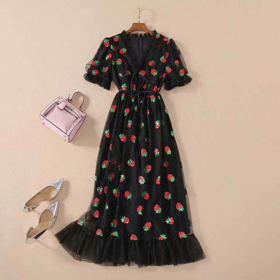 Dress French Strawberry Two-color Sequined Mesh Dresses